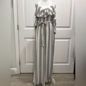 FAVLUX Black and White Striped Jumpsuit Size M